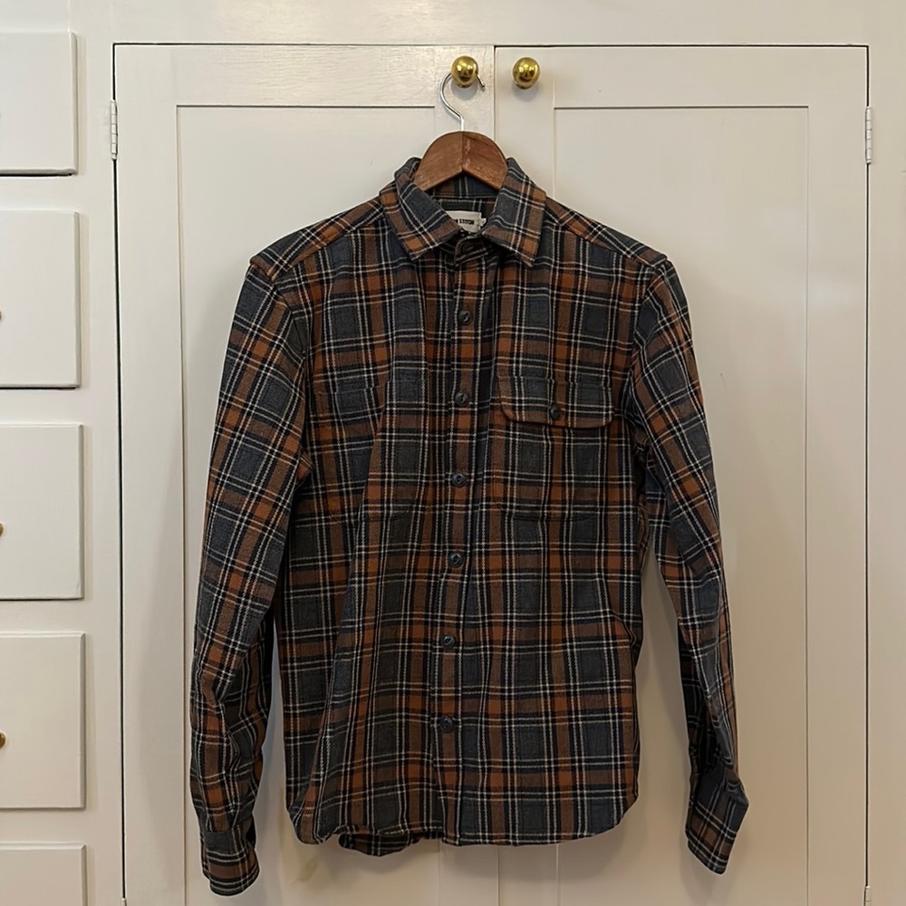 Taylor Stitch Moto Utility Shirt in Charcoal & Rust Plaid